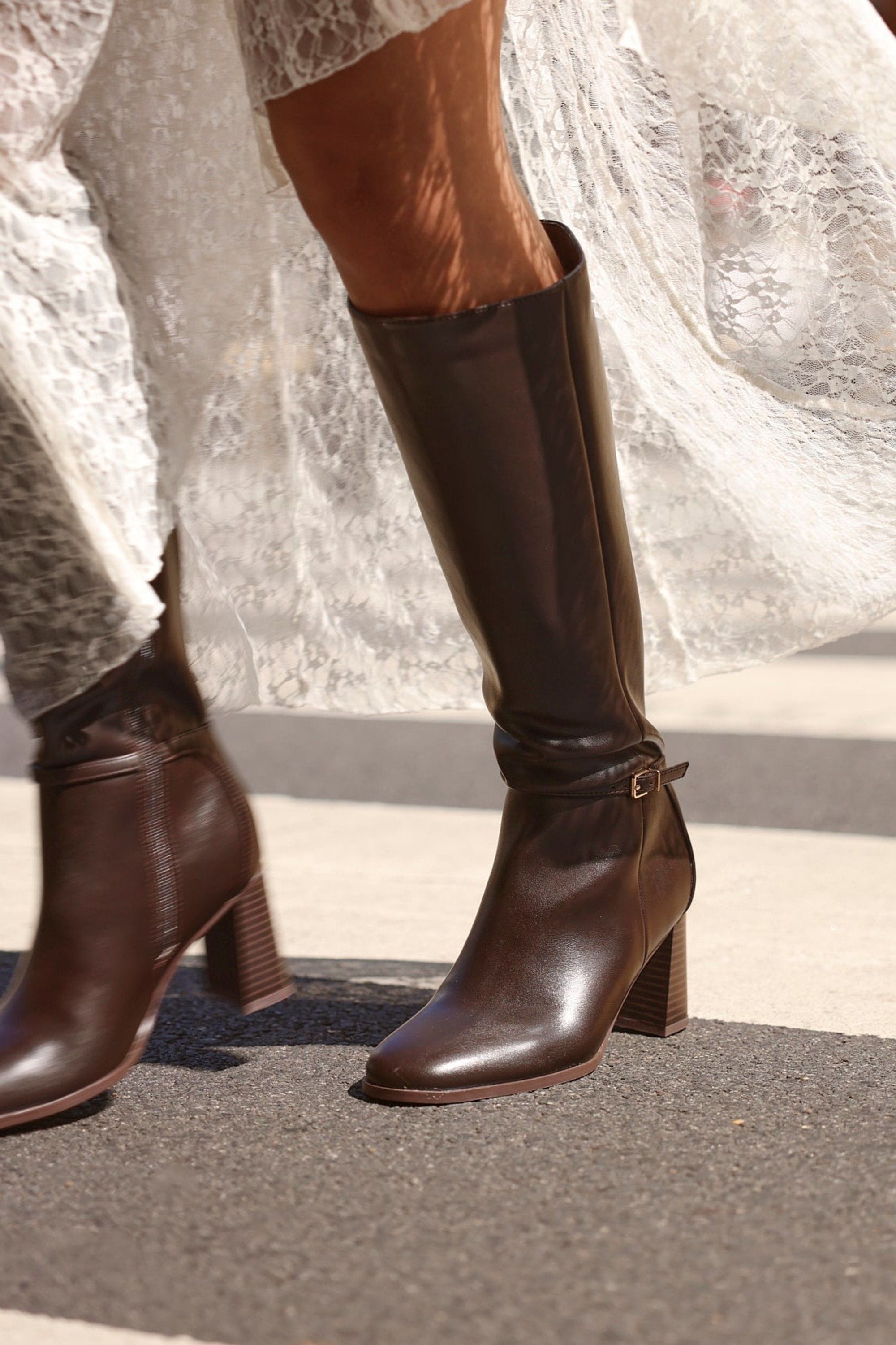 Linzi Midtown Brown Faux Leather Long Heeled Boot image 6