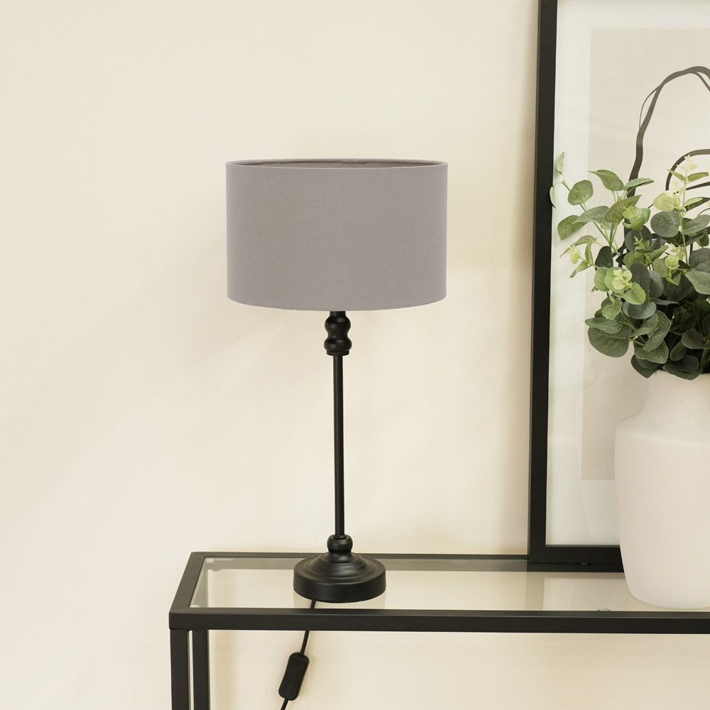 ValueLights Maggie Black Metal Candlestick Slim Table Lamp with Fabric Drum Lamp Shade image 3