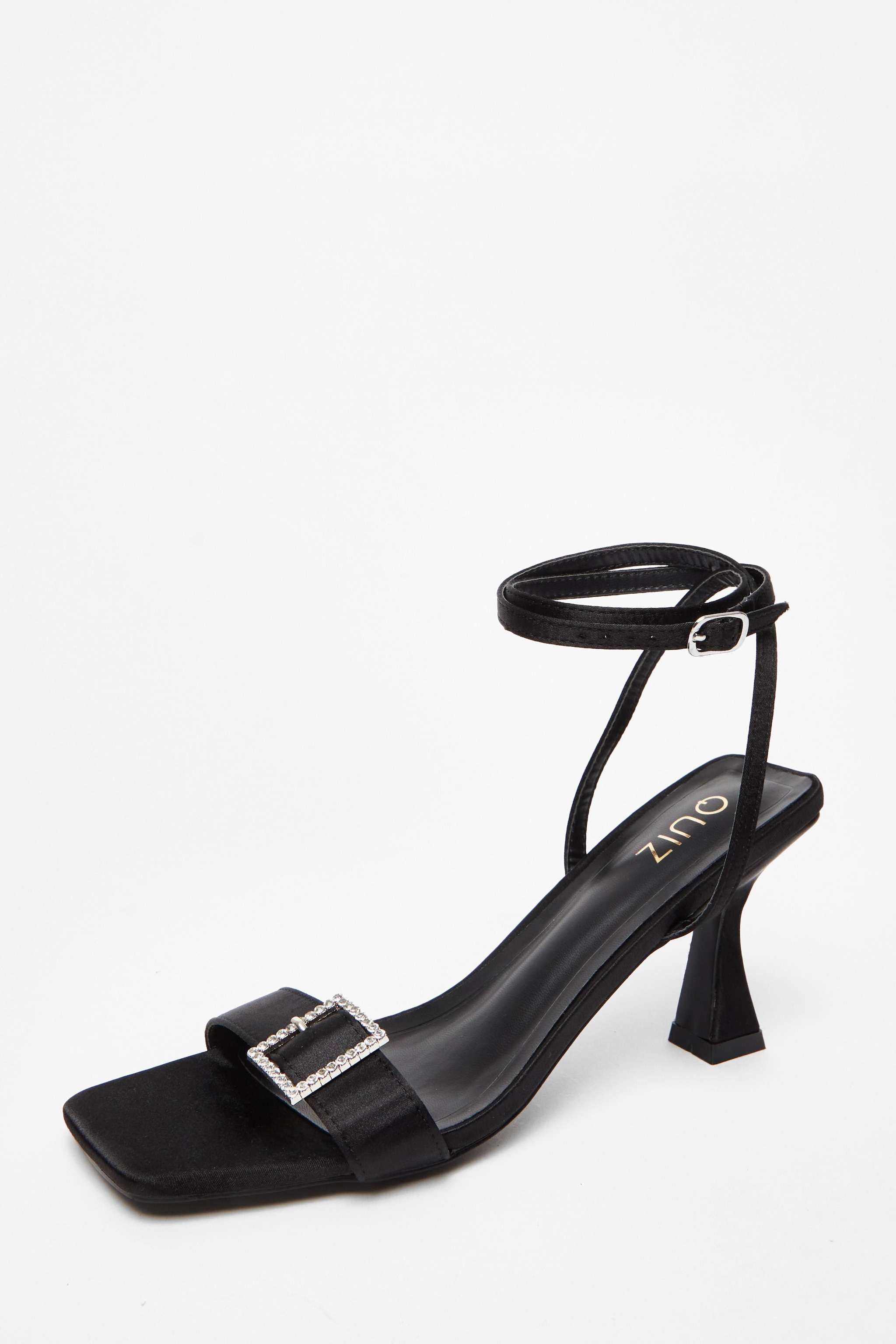 Quiz Black Satin Buckle Heels image 1
