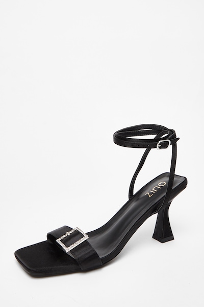 Quiz Black Satin Buckle Heels
