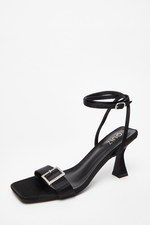 Quiz Black Satin Buckle Heels