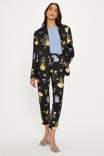 Oasis Petite Floral Printed Cotton Tapered Trousers Multi