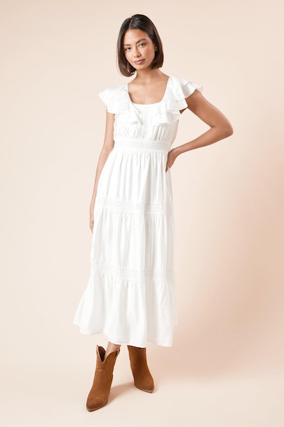 Dorothy Perkins Trim Ruffle Shoulder Maxi Dress White