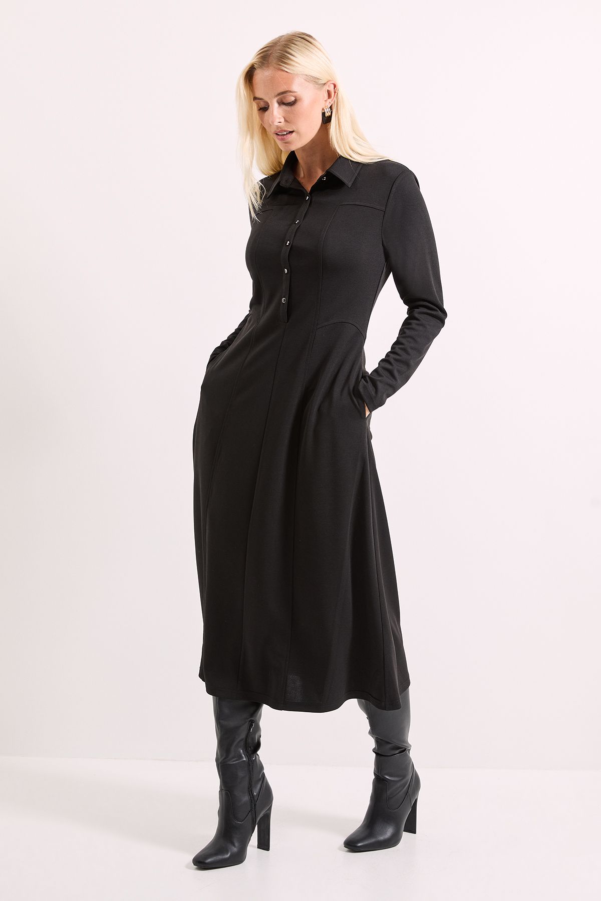 Principles Black Ponte Seam Detail Midi Dress Black image 1