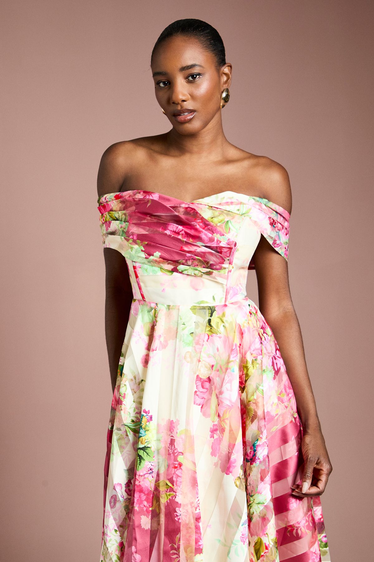 Coast Stripe Organza Pleat Top Midi Dress Ivory image 2