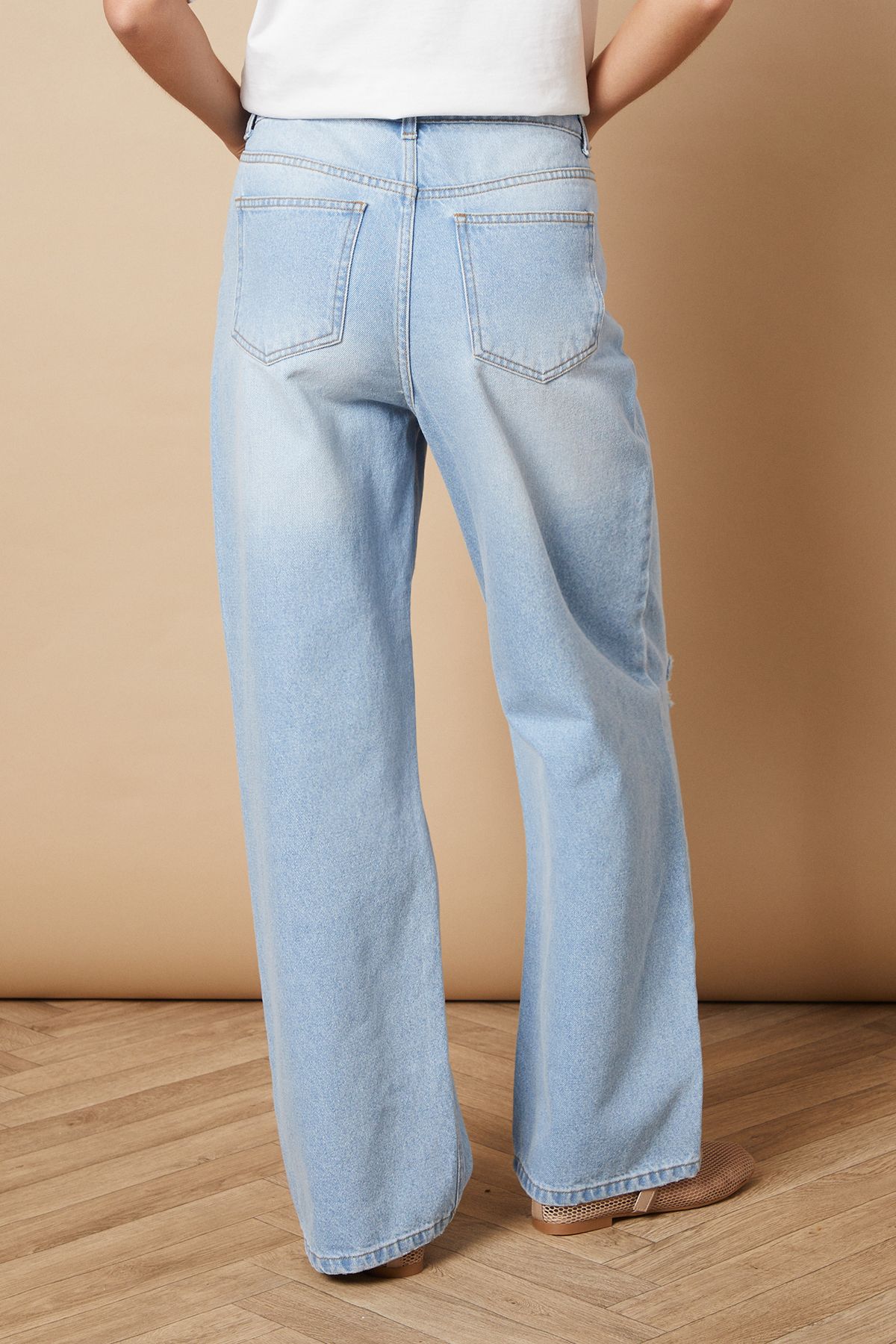 Oasis Denim Straight Leg Jean With Rips Light Wash image 3