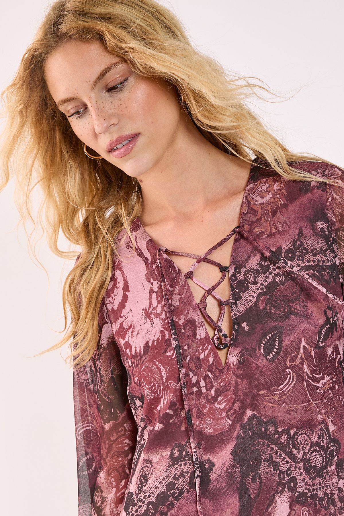 NastyGal Paisley Lace Up Front Tunic Mini Dress Rust image 3