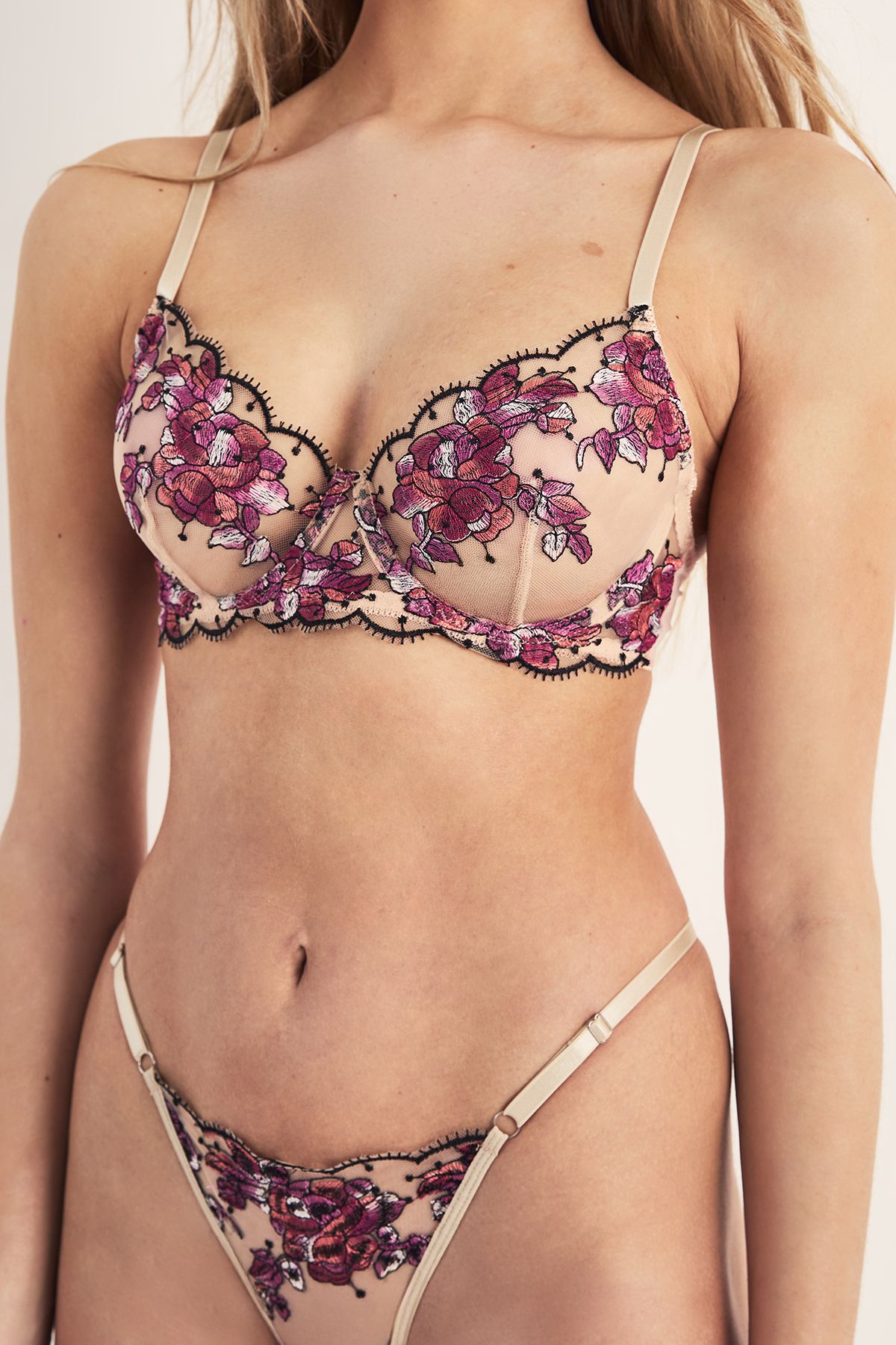 NastyGal Floral Embroidered Lingerie Set Ecru image 2
