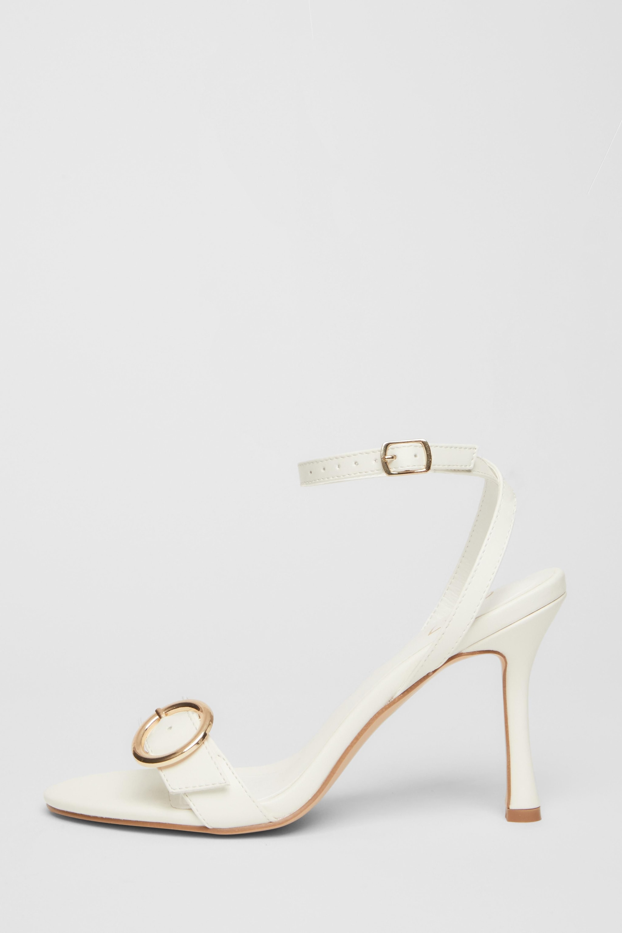 Quiz White Buckle Front Heels image 3