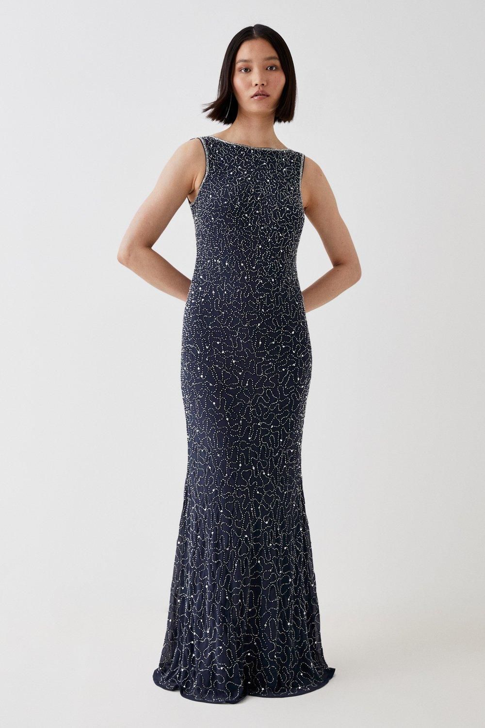 Coast Cowl Back Fishtail Sequin Maxi Dress Silver image 1