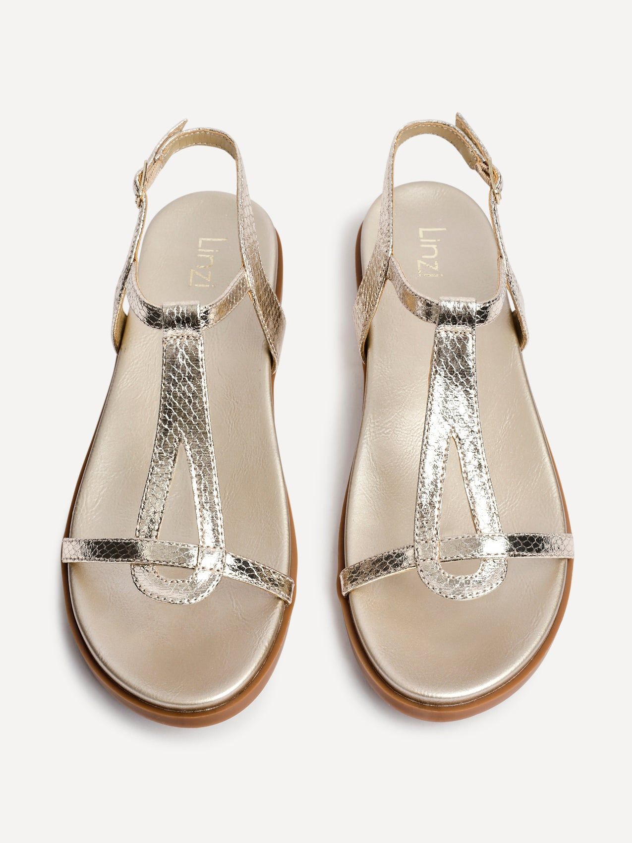 Linzi Saylor Gold Faux Leather Textured T-Bar Sandals image 5