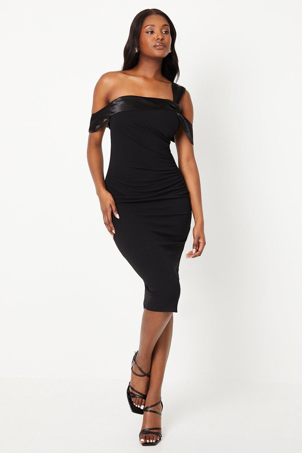 Coast Bardot Midi Dress With Satin Black image 1