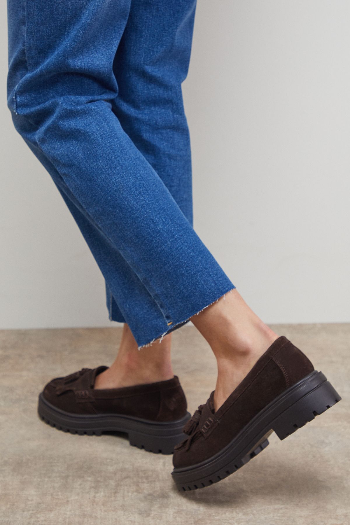 Oasis Brooker Suede Tassel Chunky Loafers Chocolate image 3