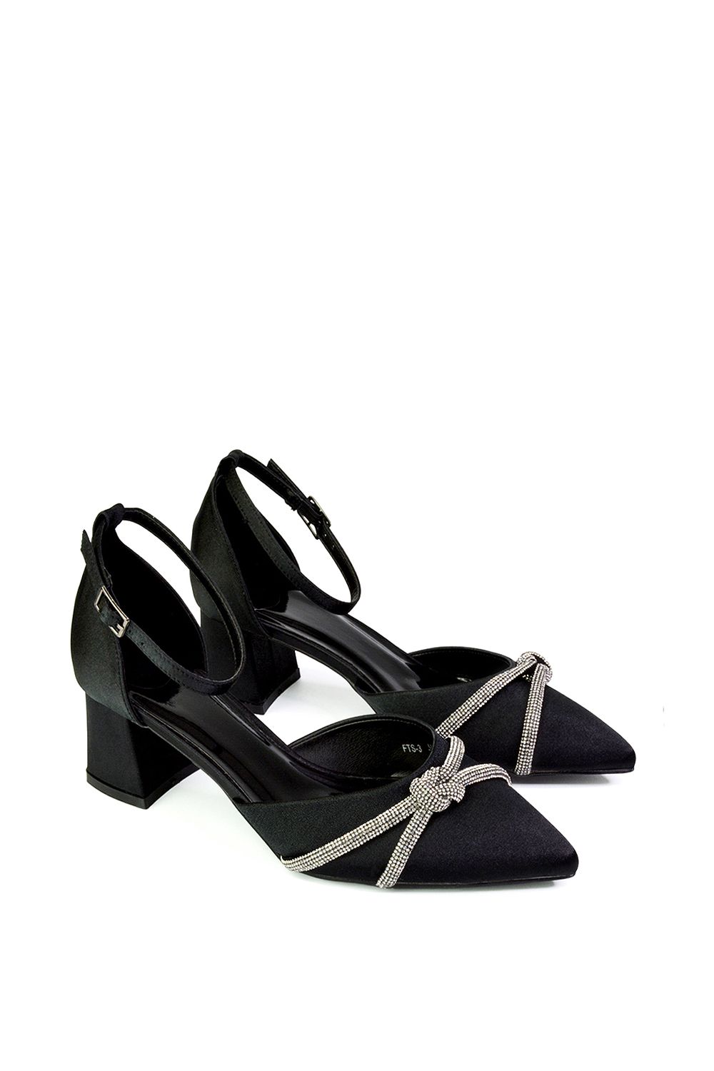 XY London 'Sarah' Ankle Strap Pointed Toe Diamante Mid Block Heels image 3