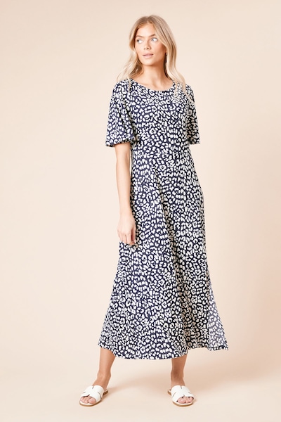 Dorothy Perkins Navy Leopard Angel Sleeve Midi Dress Leopard