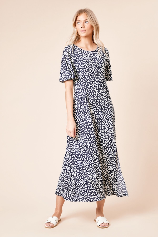 Dorothy Perkins Navy Leopard Angel Sleeve Midi Dress Leopard