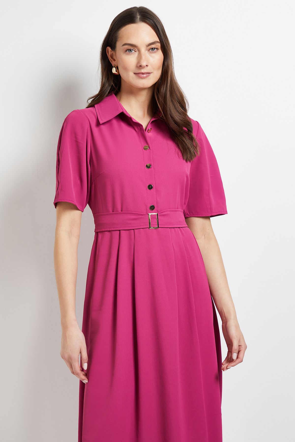 Principles Volume Sleeve Belted Shirt Dress Dark Pink image 4