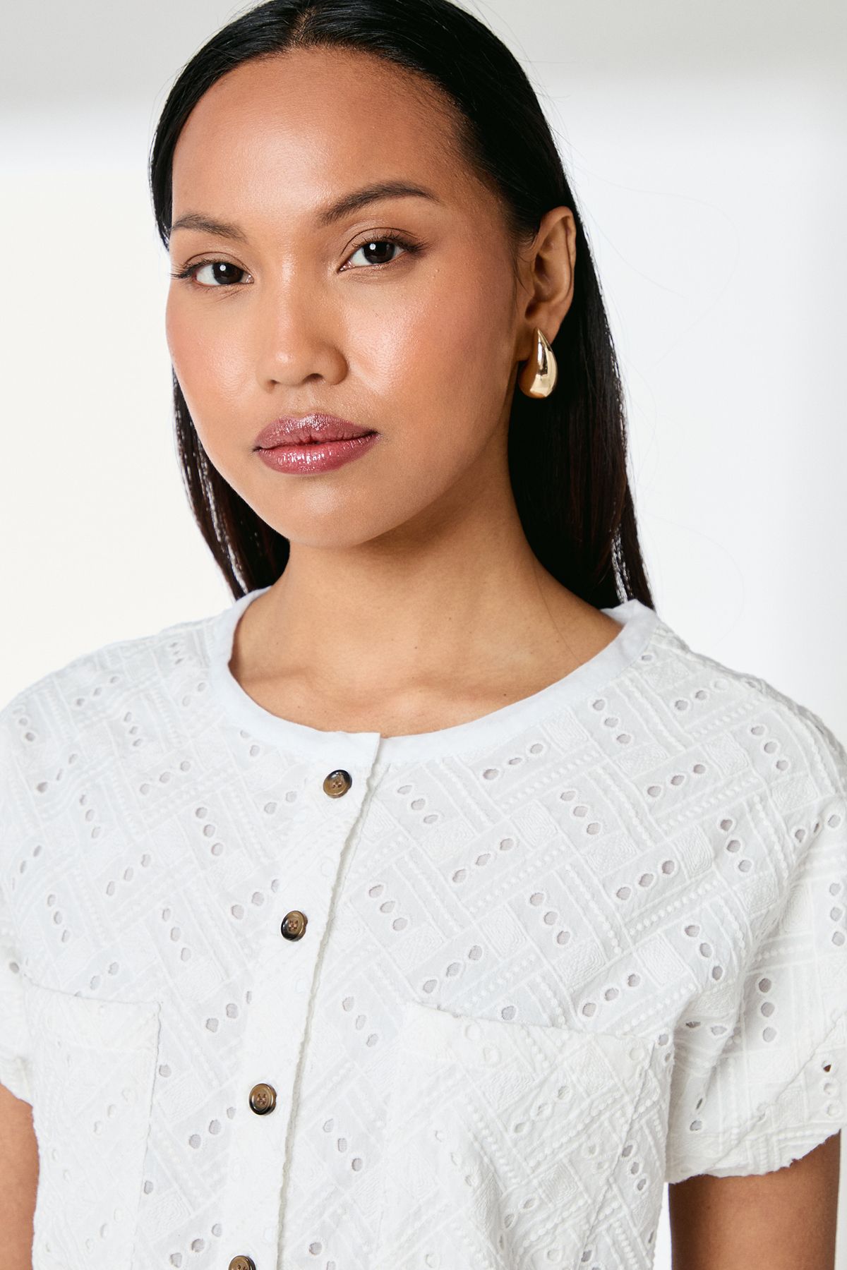 Principles White Broderie Pocket Detail Midi Shirt Dress White image 4