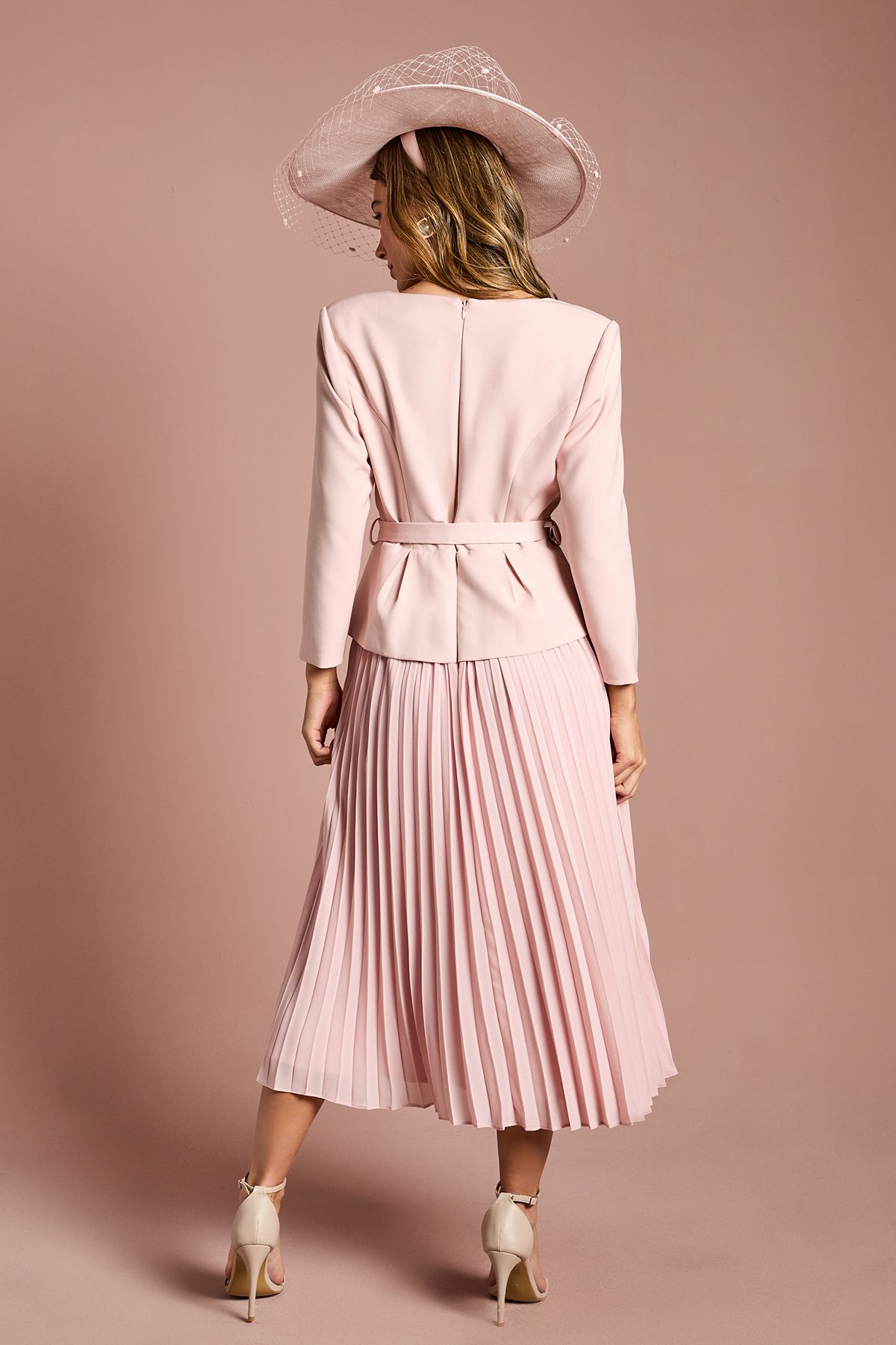 Coast Crepe Bodice Long Sleeve Pleated Midi Dress Rose image 3