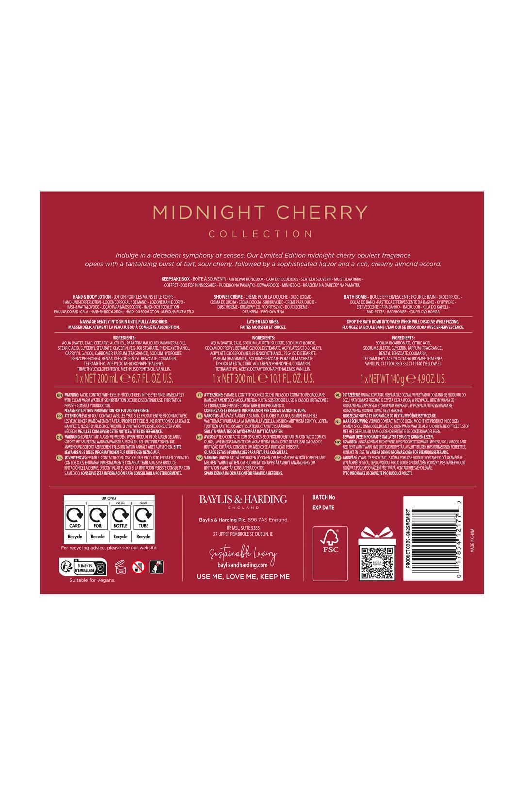 Baylis & Harding Midnight Cherry Luxury Heart Keepsake Gift Box Gift Set Multi image 7