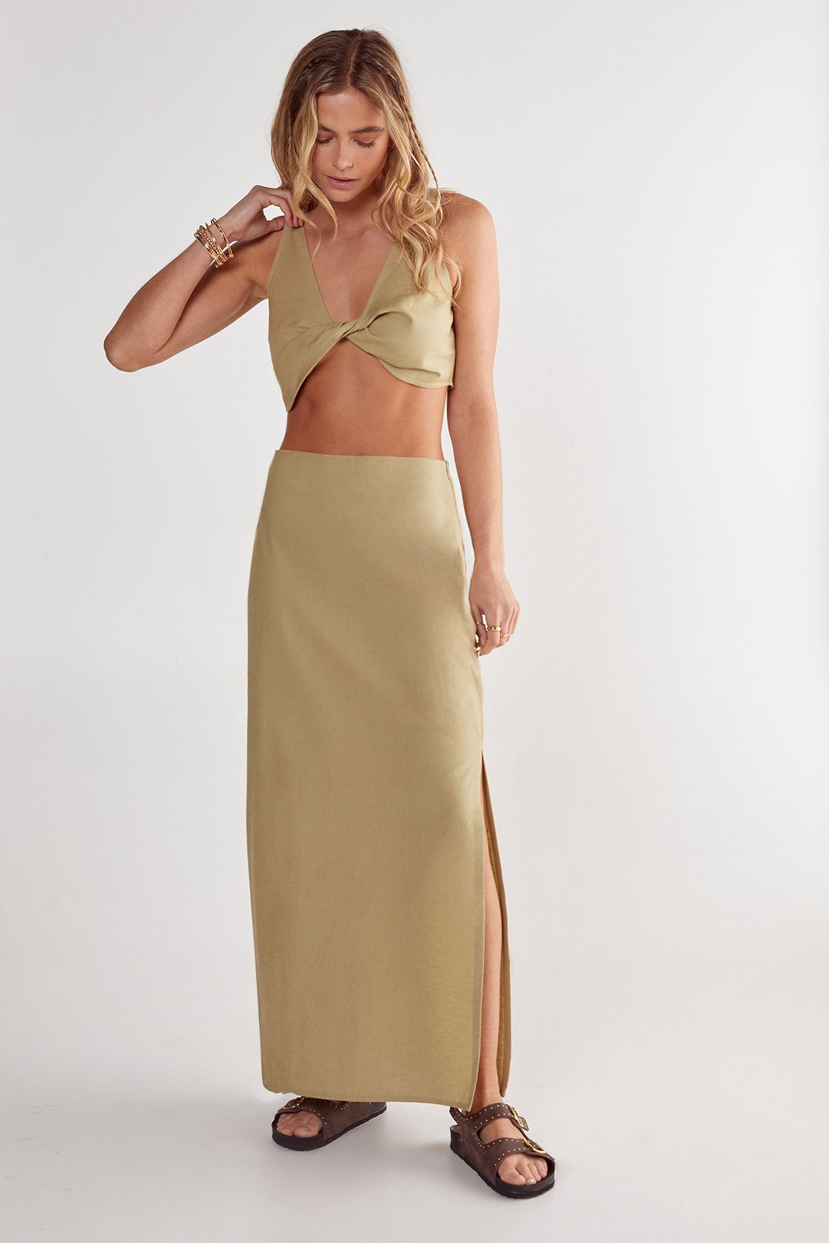 NastyGal Twist Front Micro Bralette Olive image 2