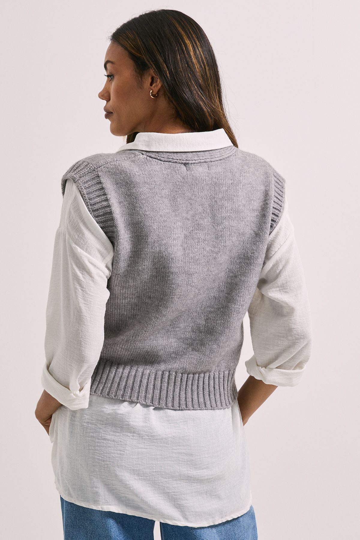 Dorothy Perkins Grey V Neck Knitted Tank Grey image 3