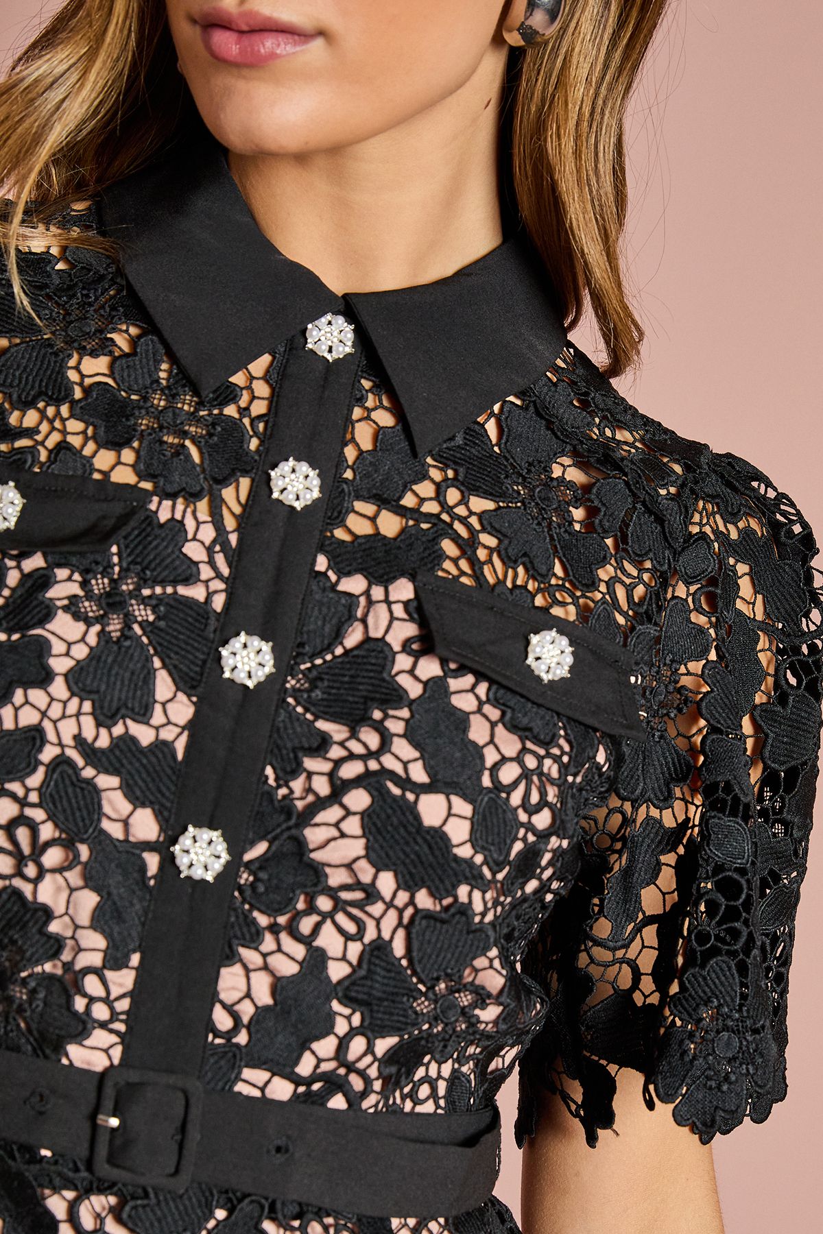 Coast Lace Shirt Mini Belted Dress Black image 5