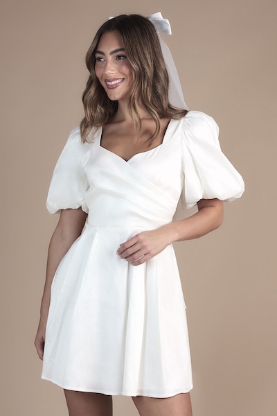 Coast Puff Sleeve Mini Dress Wedding Dress With Tie Back Ivory