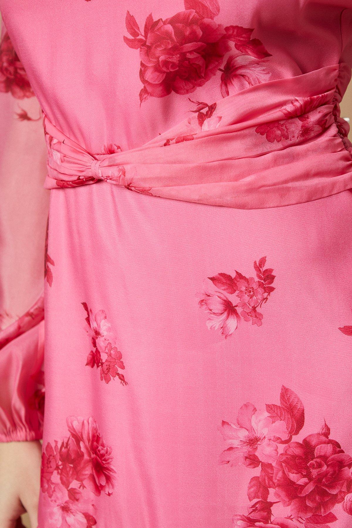 Oasis Printed Organza Bow Waist Detail Mini Dress Pink image 5