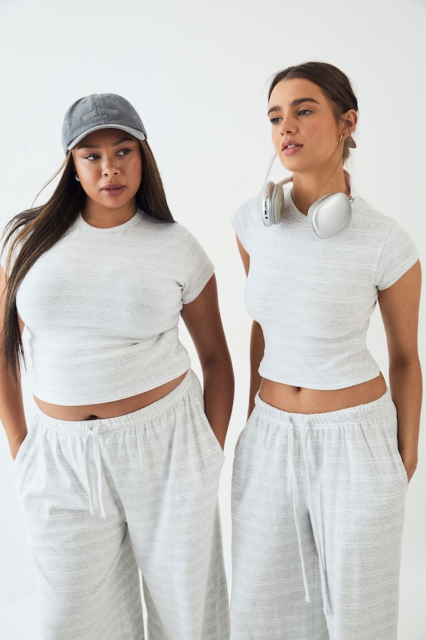 DSGN Studio DSGN Studio Stripe Fitted Short Sleeve Top Ash Grey