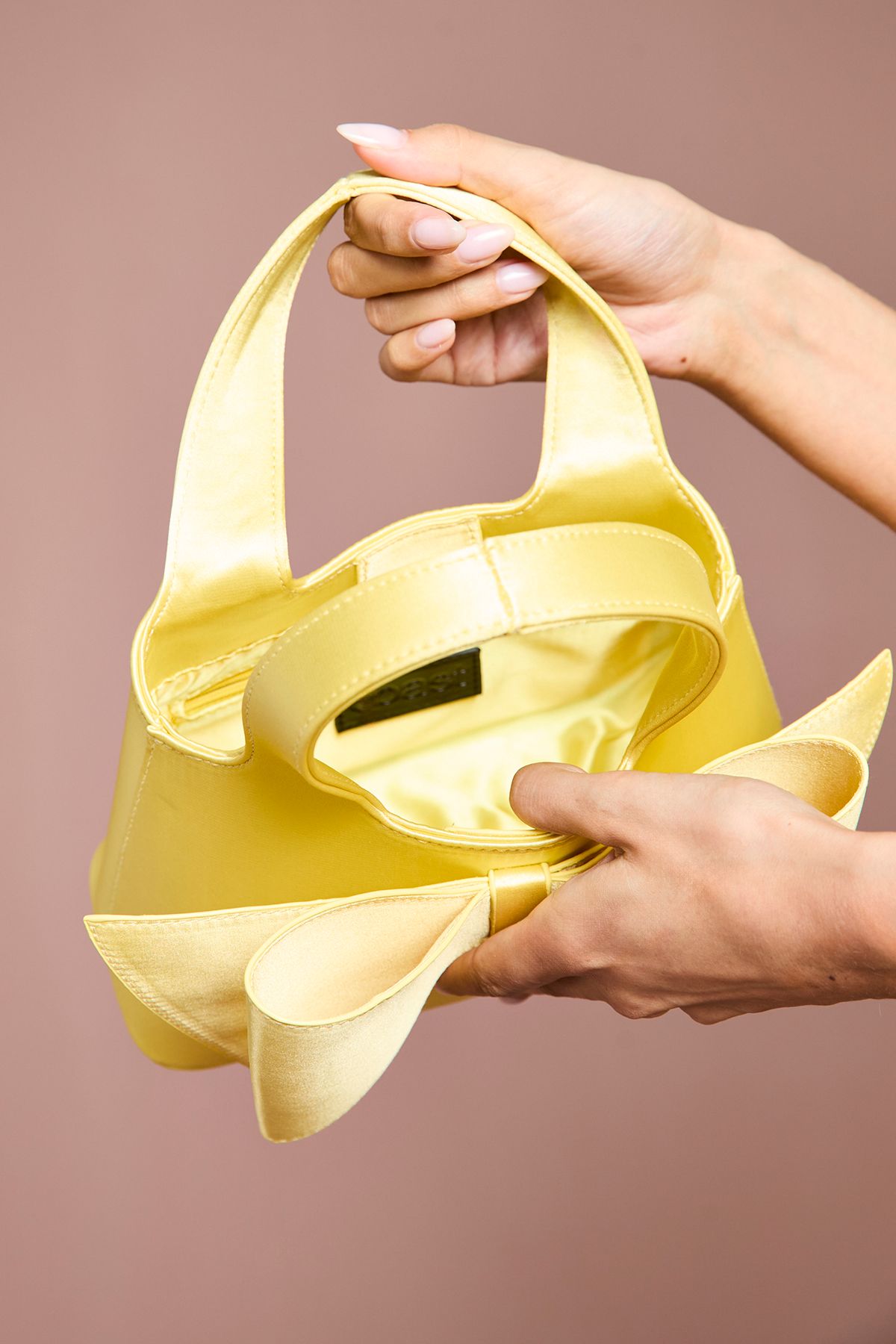 Coast Olivia Satin Bow Detail Grab Bag With Crossbody Strap Yellow image 3