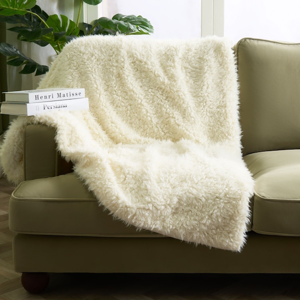 OHS Sofia Faux Fur Fleece Reversible Throw Super Soft Fluffy Blanket
