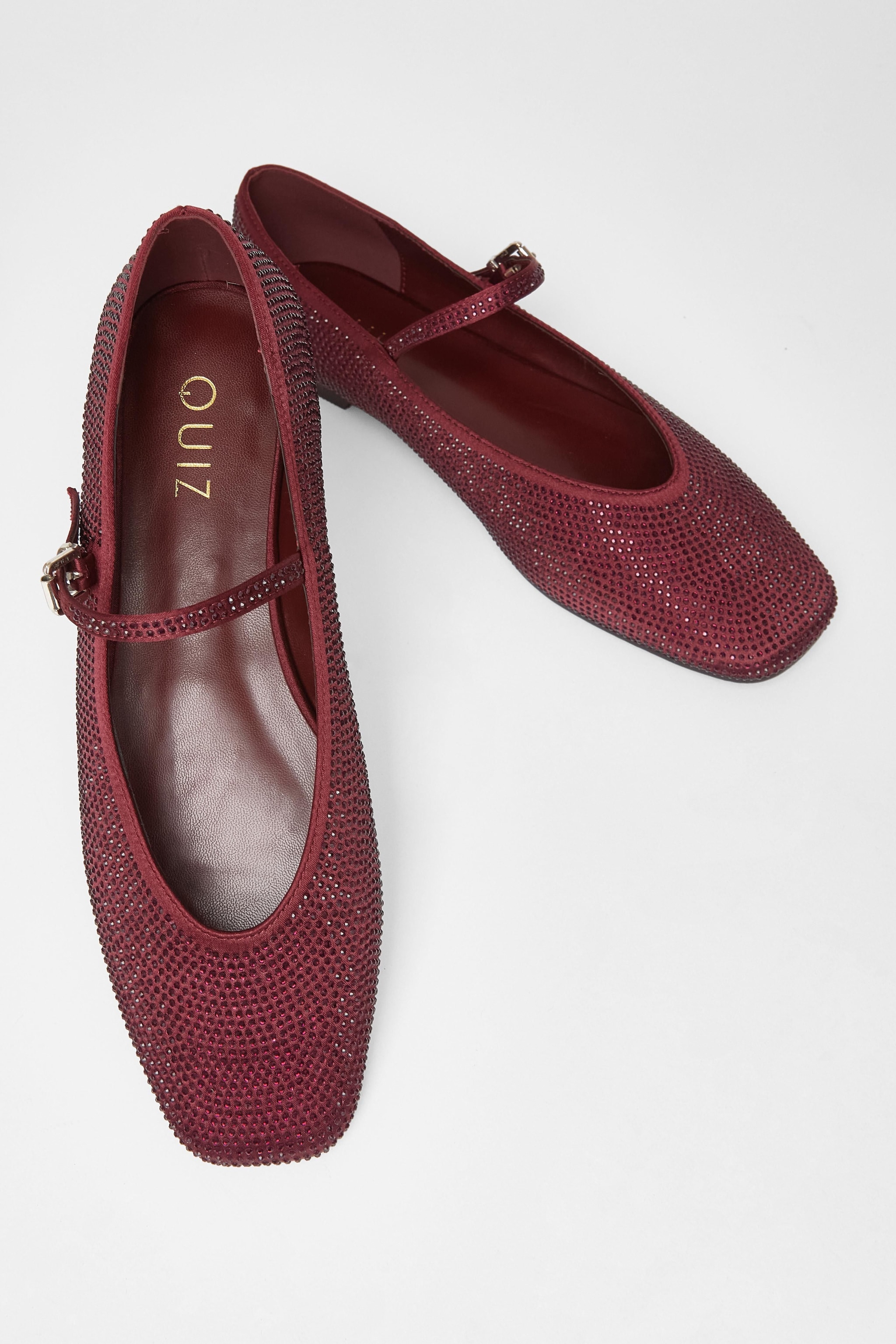 Quiz Burgundy Diamante Embellished Pumps image 2