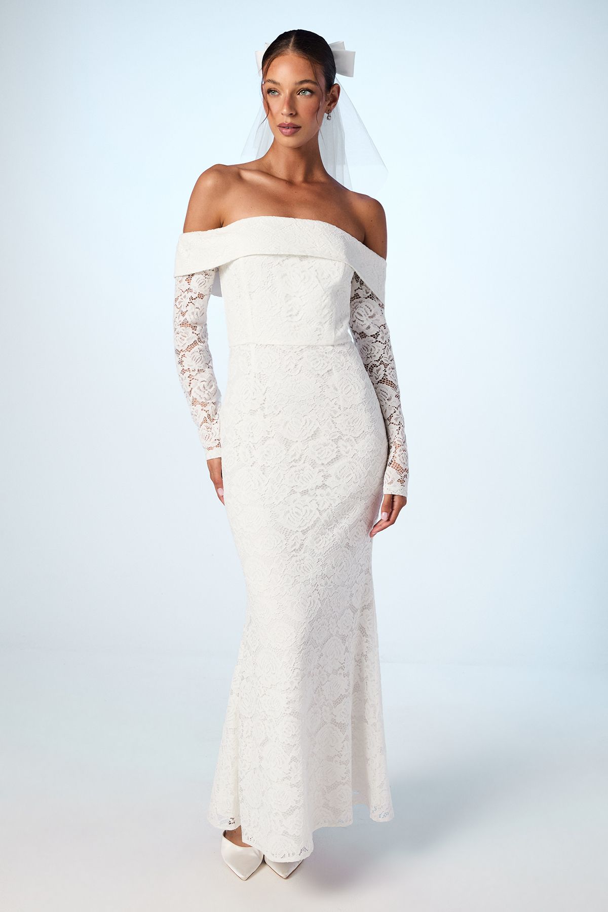 Coast Bardot Long Sleeve Lace Wedding Dress With Removeable Skirt Ivory image 4