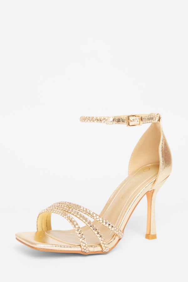 Quiz Gold Wide Fit Diamante Heels