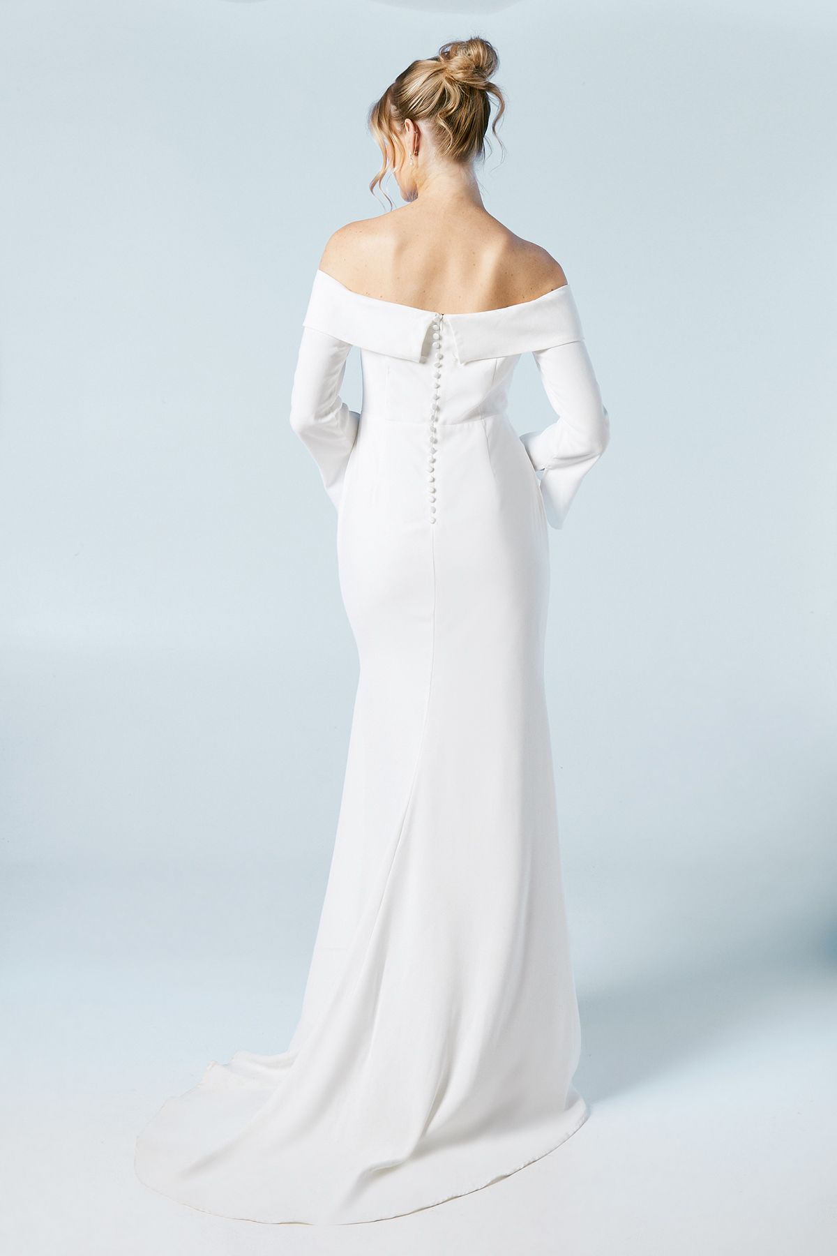 Coast Long Sleeve Bardot Crepe Maxi Wedding Dress Ivory image 3
