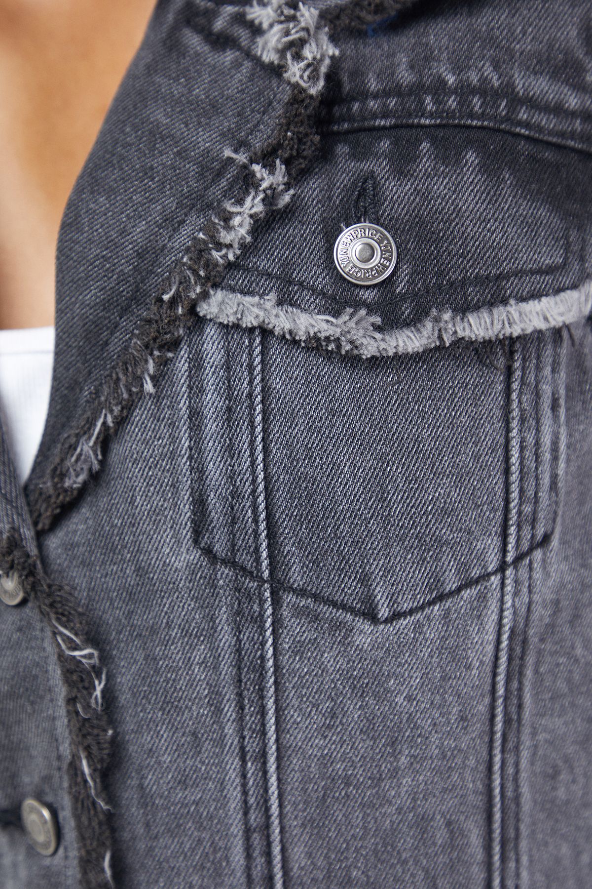 Warehouse Front Fitted Denim Jacket With Frayed Hem Grey image 5