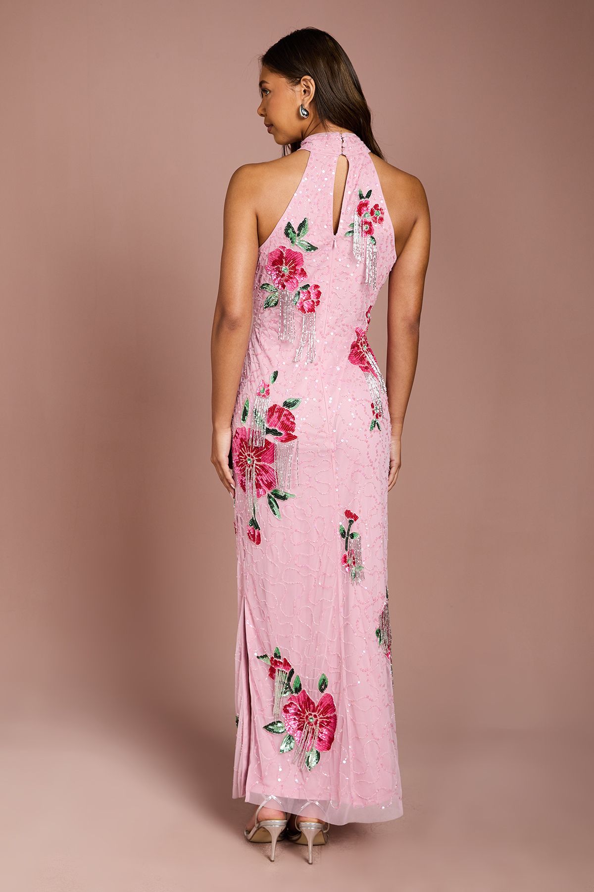 Coast High Neck Floral Sequin Maxi Dress Pink image 3