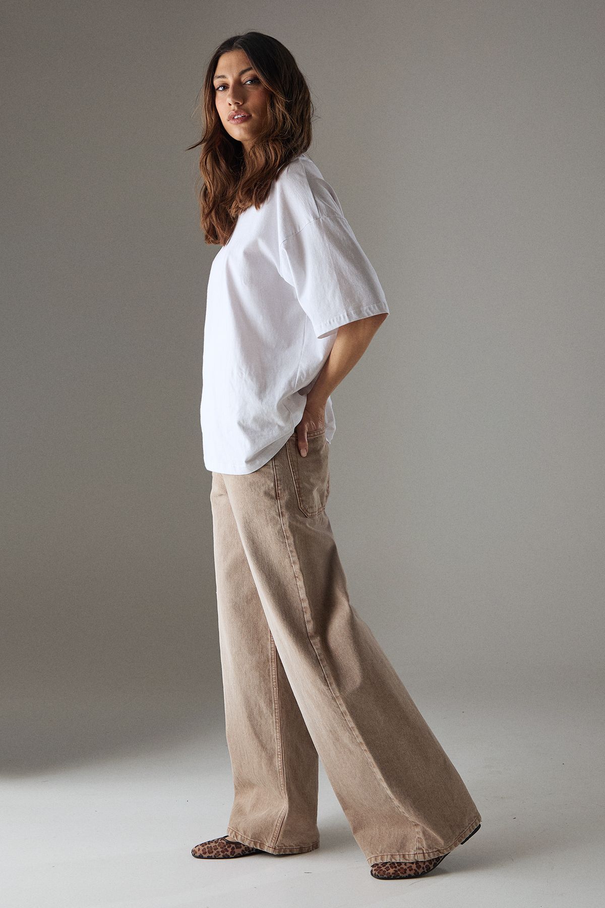 Warehouse Low Rise Wide Leg Denim Jean Tan image 2