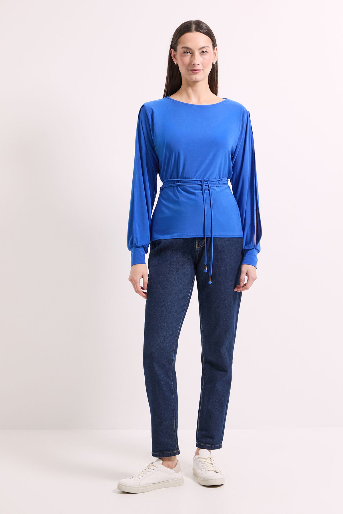 Principles Cobalt Tie Waist Split Shoulder Jersey Top Cobalt image 2