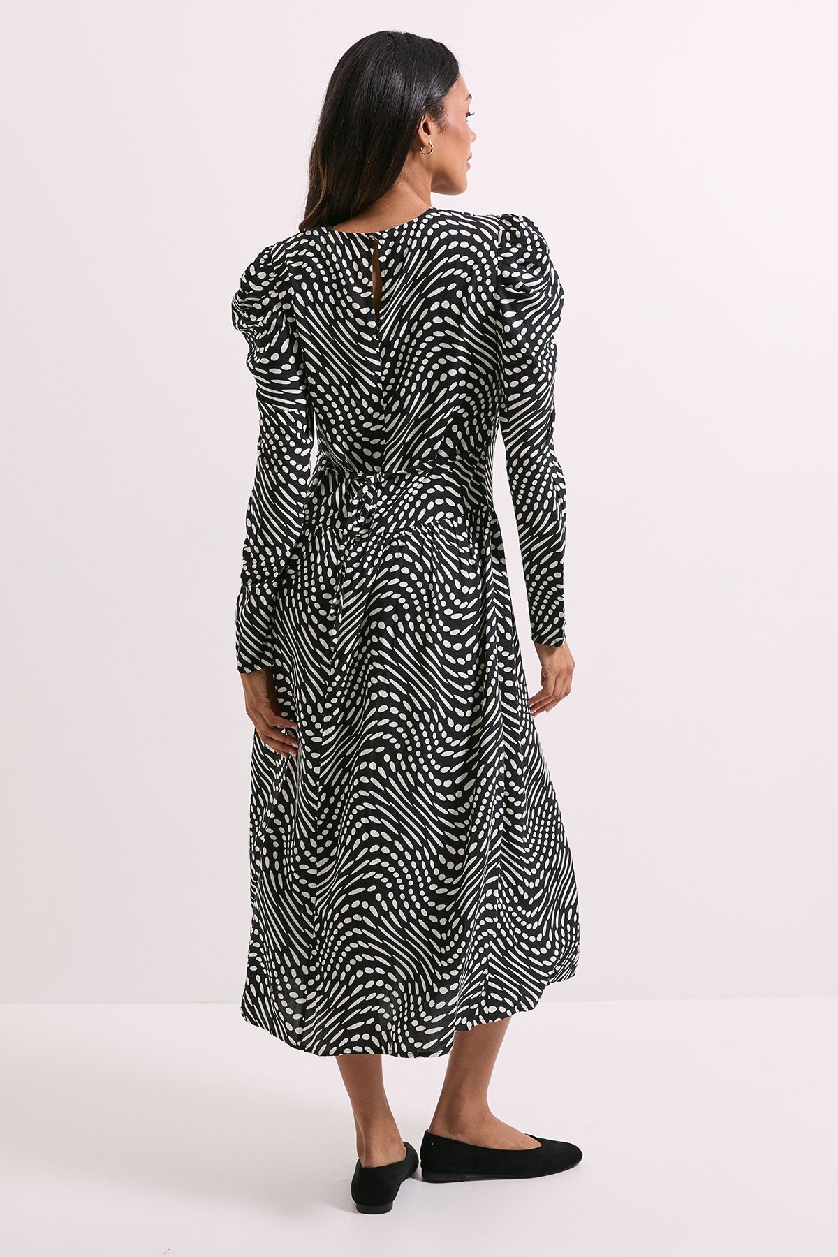Dorothy Perkins Mono Spot Dropped Waist A-line Midi Dress Mono image 3