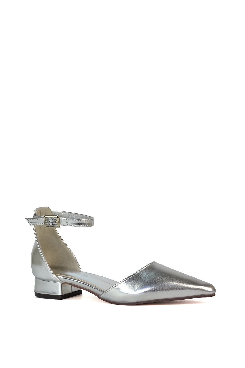 XY London 'Jenny' Low Heel Flat Pointed Toe Ankle Strap Court Shoes image 2