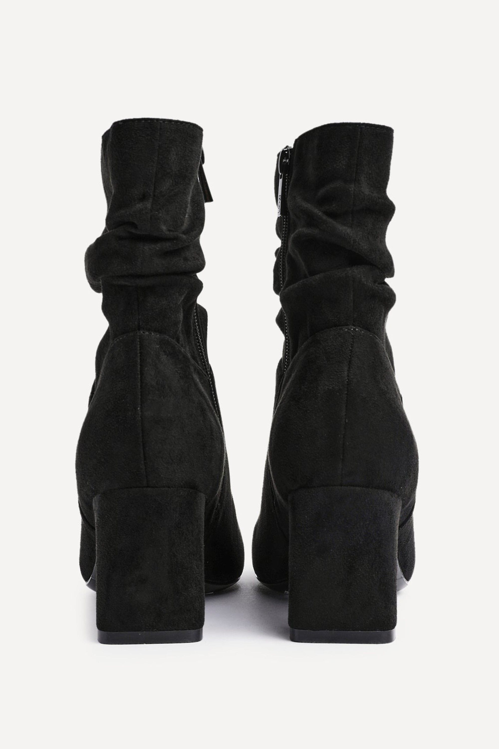 Linzi Maven Black Faux Suede Ruched Block Heel Ankle Boot image 5