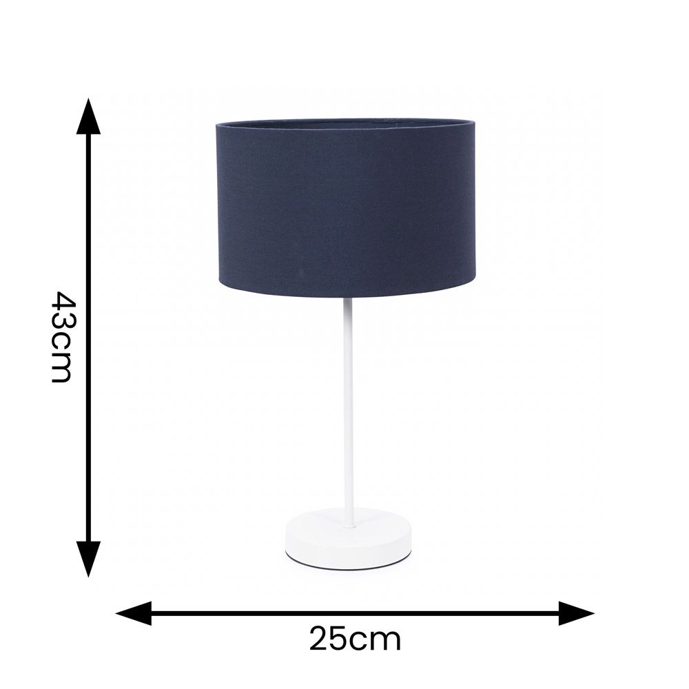 ValueLights Charlie White Metal Single Stem Table Lamp with Fabric Drum Lamp Shade image 6