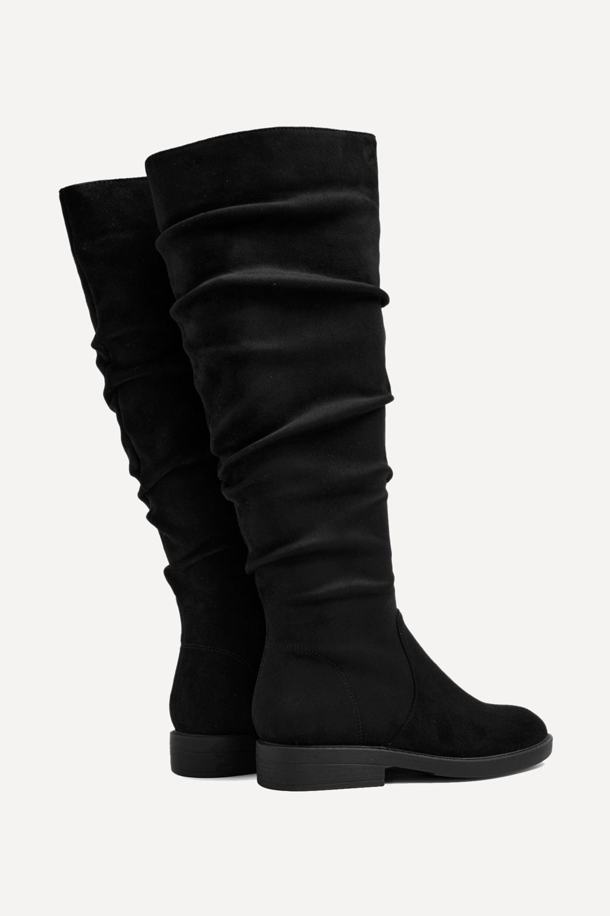 Linzi Liana Black Faux Suede Knee High Flat Ruched Boots image 5