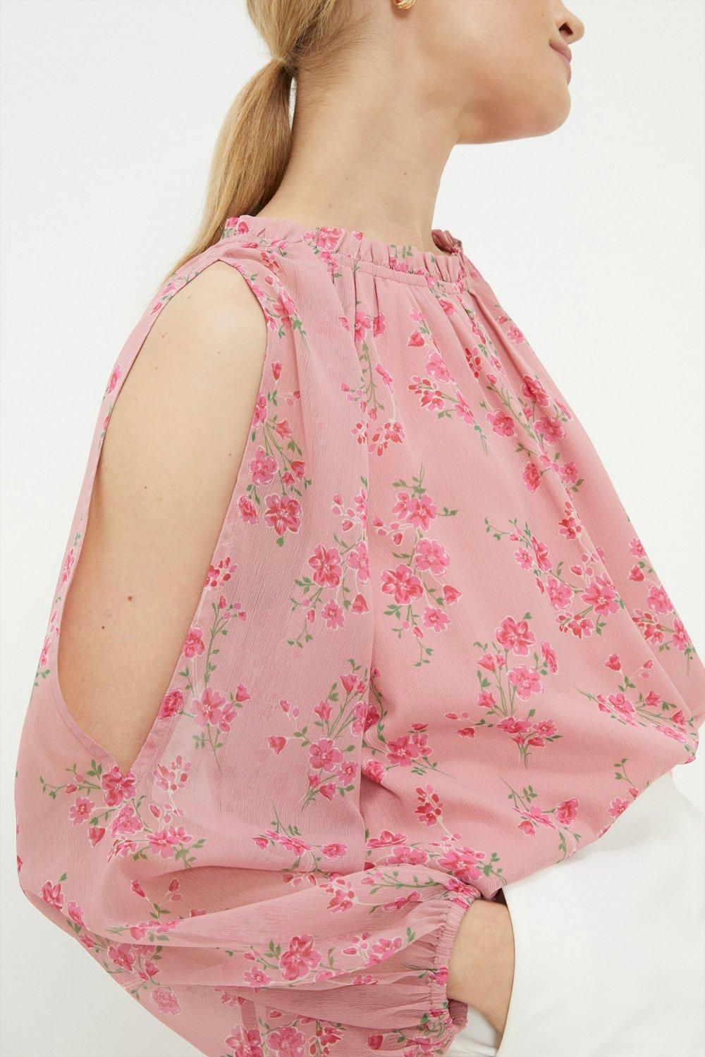 Dorothy Perkins Ditsy Chiffon Open Shoulder Blouse Pink image 2