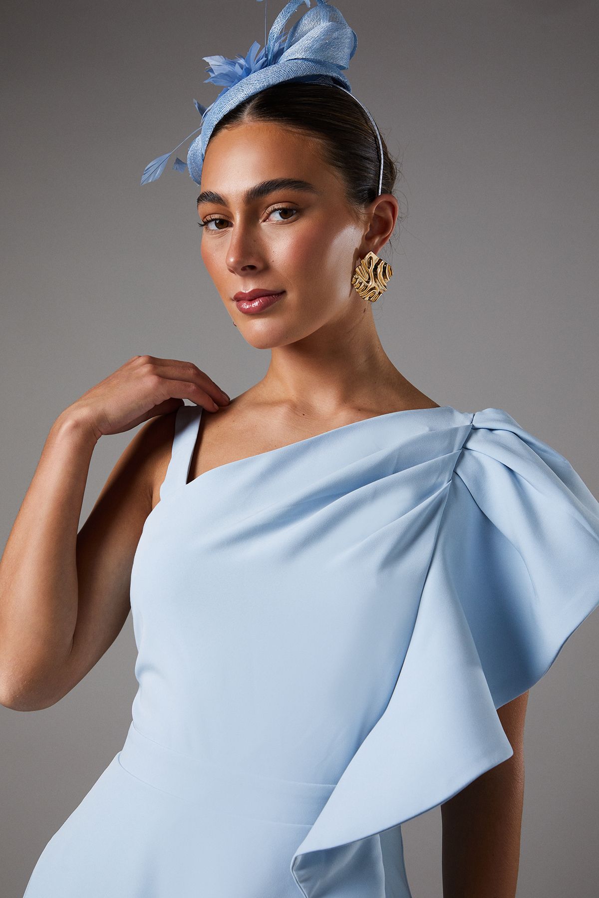 Coast One Shoulder Crepe Ruffle Midi Dress Pale Blue image 2