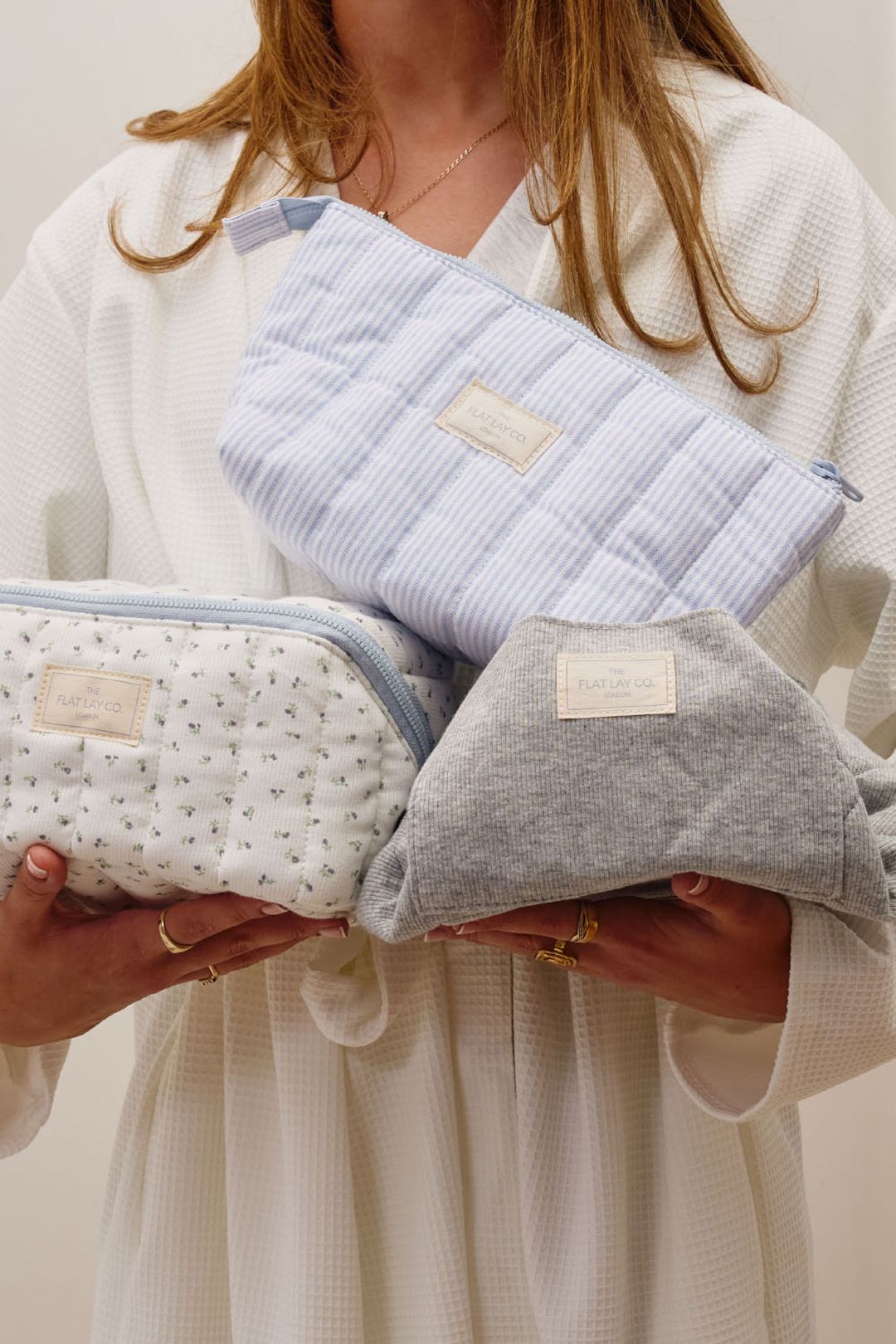 The Flat Lay Co Essential Makeup Pouch - Cozy Cotton Blue Stripes Multi image 8