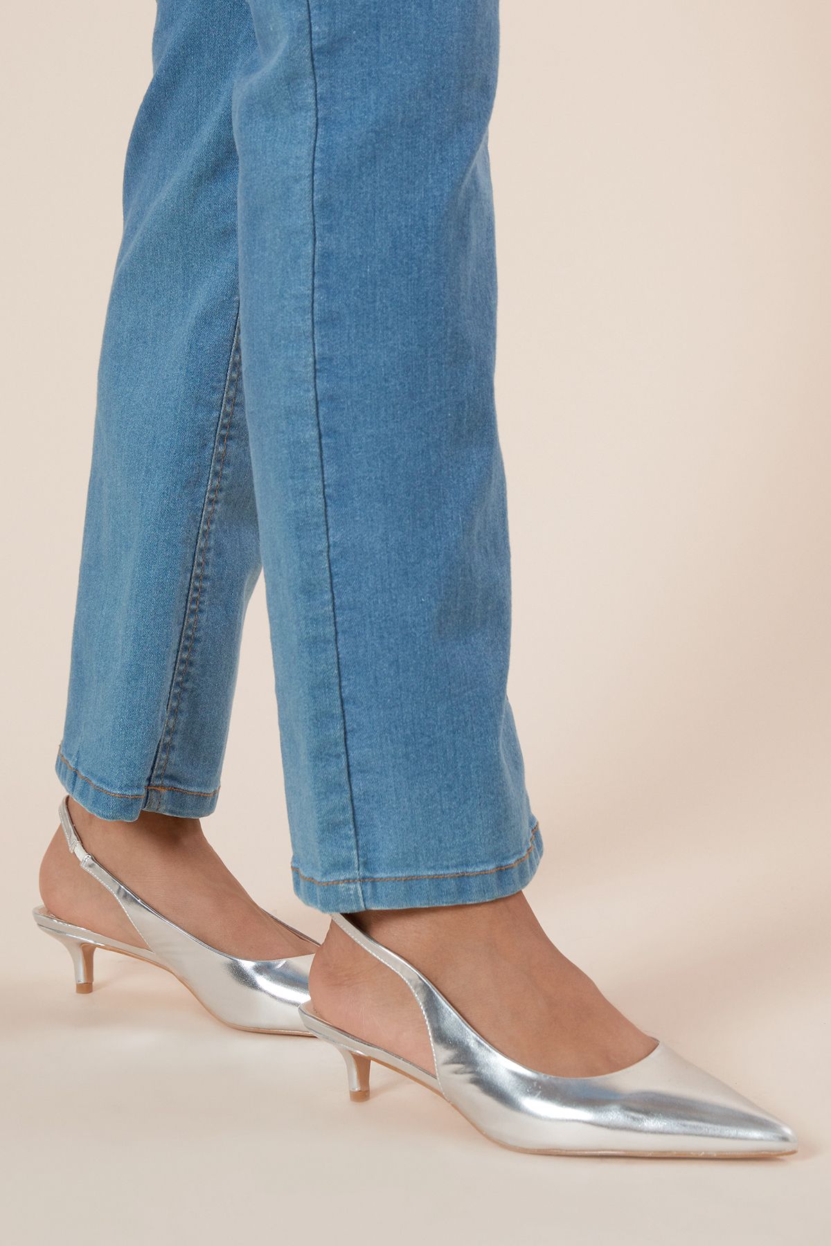 Dorothy Perkins Faelina Faux Leather Slingback Kitten Heel Court Shoes Silver image 3