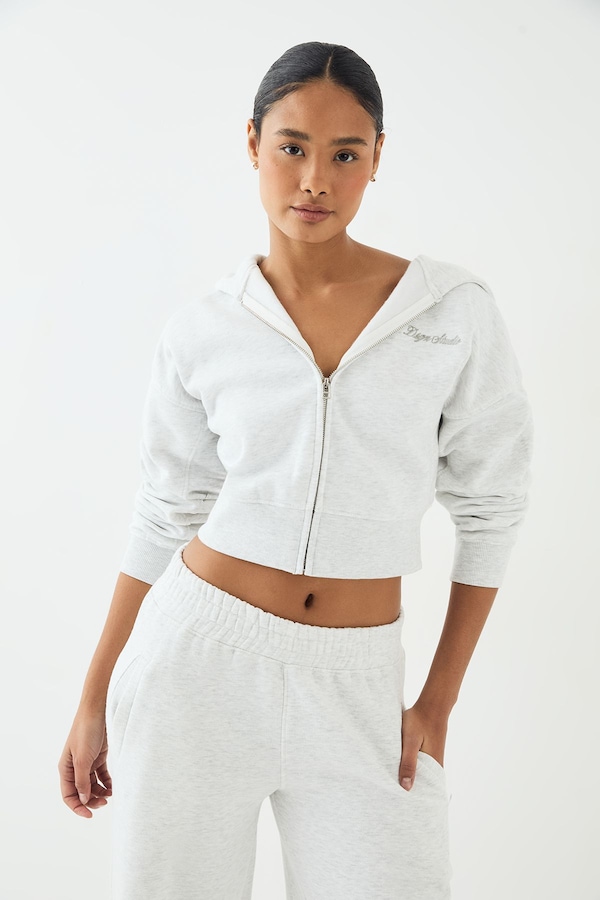 DSGN Studio DSGN Studio Script Embroidered Zip Through Hoodie Ash Grey